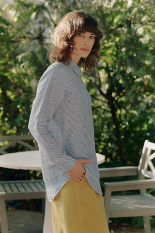 Leinenbluse Damen Azalea, Blue White Stripes - Linen Tales Leinenbluse Damen Azalea, Blue White Stripes - Linen Tales