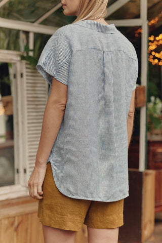Leinenbluse Damen Melody, Blue White Stripes - Linen Tales Leinenbluse Damen Melody, Blue White Stripes - Linen Tales