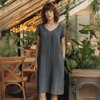 Leinenkleid Goldenrod, Dark Grey with White Stripe - Linen Tales Leinenkleid Goldenrod, Dark Grey with White Stripe - Linen Tales