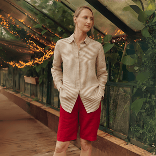 Leinenbluse Damen Azalea, Bronze White Stripes - Linen Tales Leinenbluse Damen Azalea, Bronze White Stripes - Linen Tales