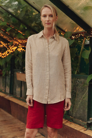 Leinenbluse Damen Azalea, Bronze White Stripes - Linen Tales Leinenbluse Damen Azalea, Bronze White Stripes - Linen Tales