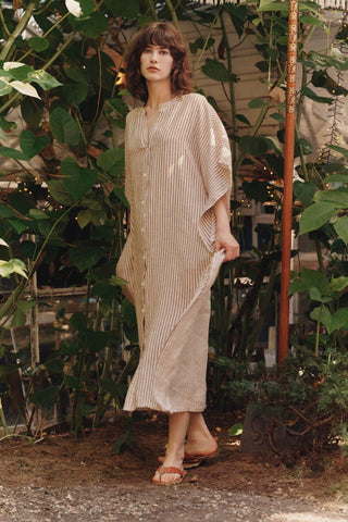 Leinenkleid Beach, Bronze White Stripes - Linen Tales Leinenkleid Beach, Bronze White Stripes - Linen Tales