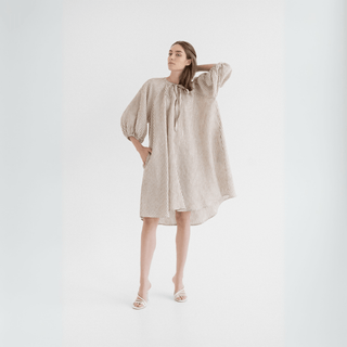 Leinenkleid Mahina, Bronze White Stripes - Linen Tales Leinenkleid Mahina, Bronze White Stripes - Linen Tales