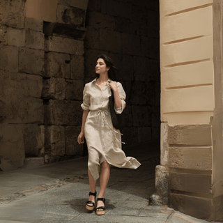 Leinenkleid Rhapsody, Bronze White Stripes - Linen Tales Leinenkleid Rhapsody, Bronze White Stripes - Linen Tales
