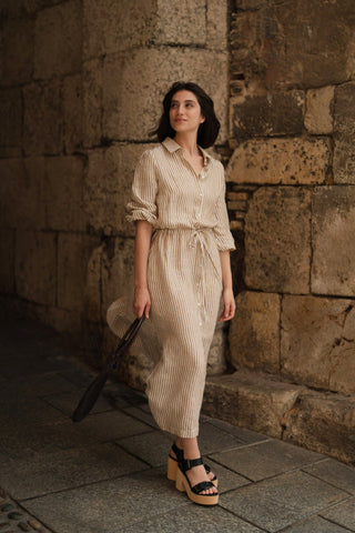 Leinenkleid Rhapsody, Bronze White Stripes - Linen Tales Leinenkleid Rhapsody, Bronze White Stripes - Linen Tales