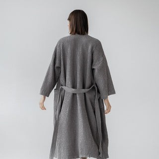 Leinen und Baumwolle Waffelpiqué - Bademantel, Dark Grey - Linen Tales Leinen und Baumwolle Waffelpiqué - Bademantel, Dark Grey - Linen Tales