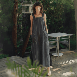 Leinenkleid Fugue, Dark Grey with White Stripe - Linen Tales Leinenkleid Fugue, Dark Grey with White Stripe - Linen Tales