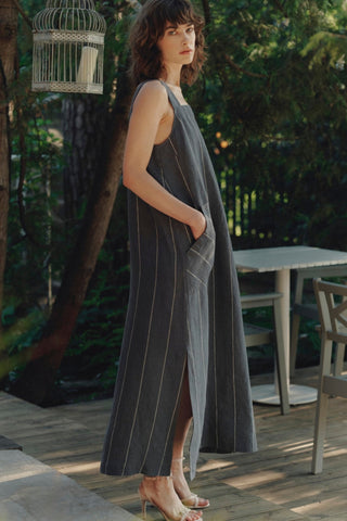 Leinenkleid Fugue, Dark Grey with White Stripe - Linen Tales Leinenkleid Fugue, Dark Grey with White Stripe - Linen Tales