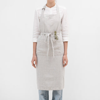 Leinen - Schürze Chef, Grey Blue Pinstripe Rustic - Linen Tales Leinen - Schürze Chef, Grey Blue Pinstripe Rustic - Linen Tales