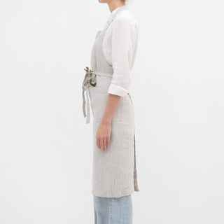 Leinen - Schürze Chef, Grey Blue Pinstripe Rustic - Linen Tales Leinen - Schürze Chef, Grey Blue Pinstripe Rustic - Linen Tales