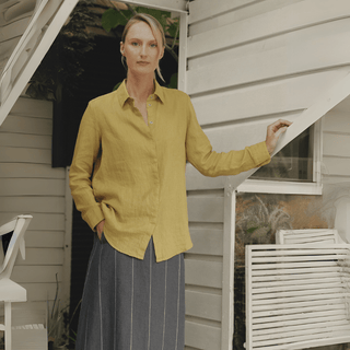 Leinenbluse Damen Azalea, Lemon Curry - Linen Tales Leinenbluse Damen Azalea, Lemon Curry - Linen Tales