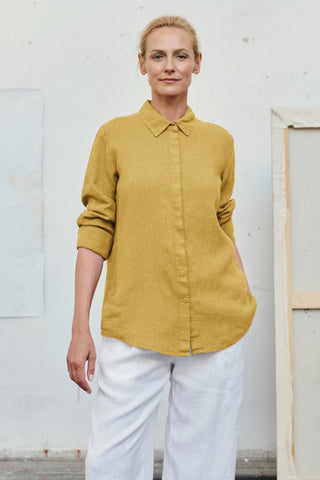Leinenbluse Damen Azalea, Lemon Curry - Linen Tales Leinenbluse Damen Azalea, Lemon Curry - Linen Tales