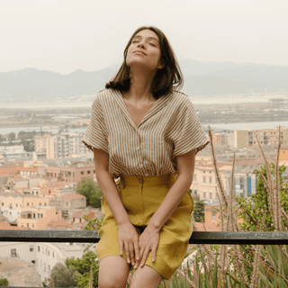 Leinenbluse Damen Melody, Bronze White Stripes - Linen Tales Leinenbluse Damen Melody, Bronze White Stripes - Linen Tales