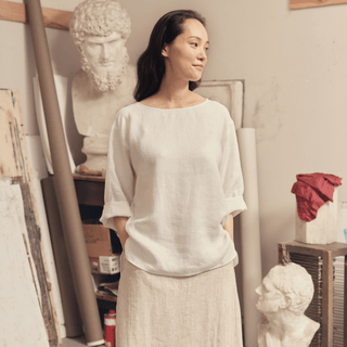 Leinen - Top Bilberry, Optical White - Linen Tales Leinen - Top Bilberry, Optical White - Linen Tales