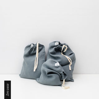Zero Waste Kordelzugbeutel aus Leinen im 3 - er Set, Blue Fog - Linen Tales Zero Waste Kordelzugbeutel aus Leinen im 3 - er Set, Blue Fog - Linen Tales