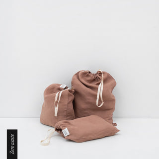 Zero Waste Kordelzugbeutel aus Leinen im 3 - er Set, Cafe Creme - Linen Tales Zero Waste Kordelzugbeutel aus Leinen im 3 - er Set, Cafe Creme - Linen Tales