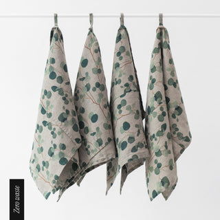 Zero Waste Leinen - Geschirrtücher im 4er - Set, Eucalyptus on Natural - Linen Tales Zero Waste Leinen - Geschirrtücher im 4er - Set, Eucalyptus on Natural - Linen Tales