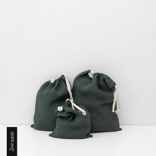 Zero Waste Kordelzugbeutel aus Leinen im 3 - er Set, Forest Green - Linen Tales Zero Waste Kordelzugbeutel aus Leinen im 3 - er Set, Forest Green - Linen Tales