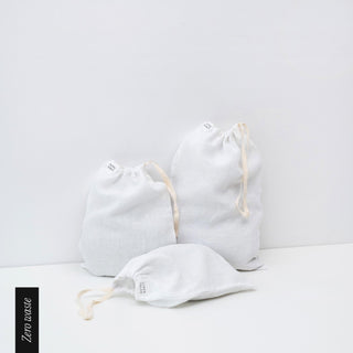 Zero Waste Kordelzugbeutel aus Leinen im 3 - er Set, White - Linen Tales Zero Waste Kordelzugbeutel aus Leinen im 3 - er Set, White - Linen Tales