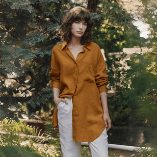 Leinenbluse Damen Rondo, Bronze - Linen Tales Leinenbluse Damen Rondo, Bronze - Linen Tales