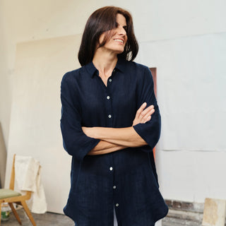 Leinen - bluse Damen Oregano, Bilberry Blue - Linen Tales Leinen - bluse Damen Oregano, Bilberry Blue - Linen Tales