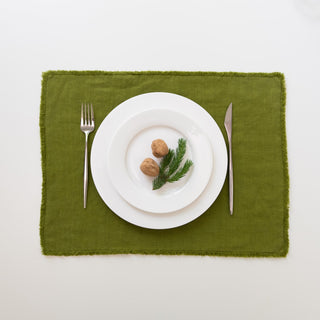 Leinen-Tischset mit Fransen, Weihnachtsgrün Leinen-Tischset mit Fransen, Weihnachtsgrün