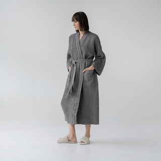 Leinen und Baumwolle Waffelpiqué - Bademantel, Dark Grey - Linen Tales Leinen und Baumwolle Waffelpiqué - Bademantel, Dark Grey - Linen Tales