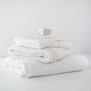 Waffelpiqué-Handtuch aus Leinen White 
