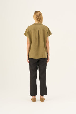 Leinenbluse Damen Melody, Olive Khaki 4