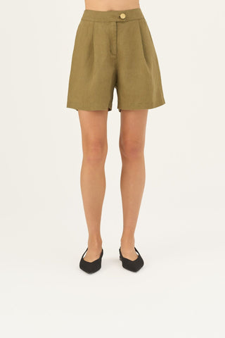 Leinen-Shorts Mirabilis, Olive Khaki 3