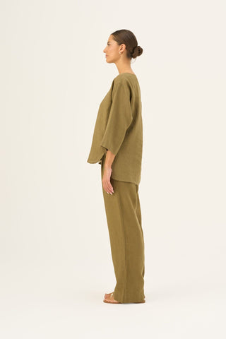 Leinen-Top Bilberry, Olive Khaki 3