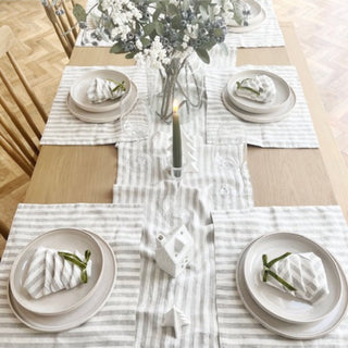 Leinen-Tischläufer, Natural White Stripes 2