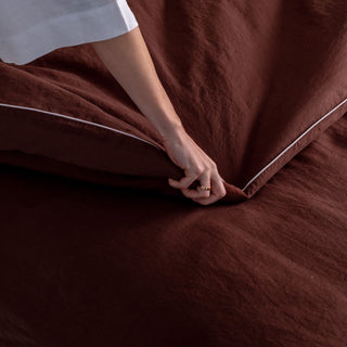 Bettwäsche-Set aus Leinen, Chocolate mit weißer Paspel 4