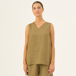 Leinen-Top Daffodil, Olive Khaki 1