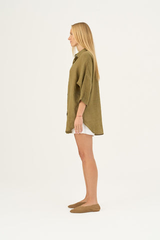 Leinenbluse Damen Oregano, Olive Khaki 3