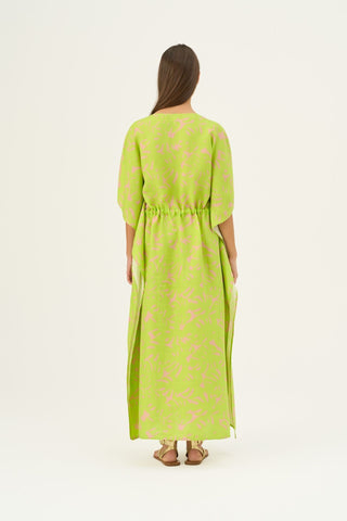 Leinenkleid Sol, Kiwi Monstera 3
