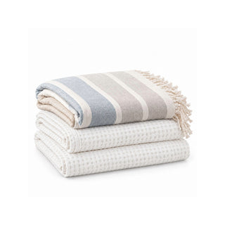 AllureStripeLinenBlanket_WhiteLinen_CottonHoneycombWaffleTowel 