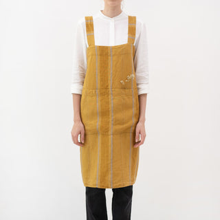 Leinen-Schürze Pinafore, Amber Bronze Stripes 1