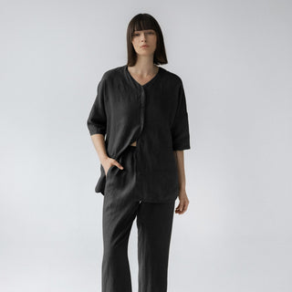 Leinen-Loungewear-Set Primrose, Black 1