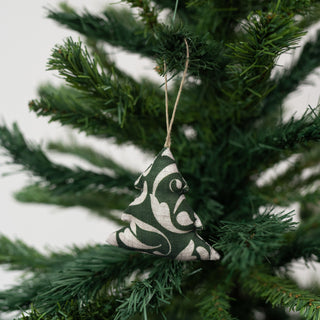 Leinen-Weihnachtsbaumschmuck im 4er-Set, Evergreen Damask 2
