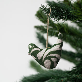 Leinen-Weihnachtsbaumschmuck im 4er-Set, Evergreen Damask 3