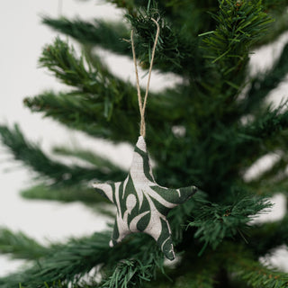 Leinen-Weihnachtsbaumschmuck im 4er-Set, Evergreen Damask 4