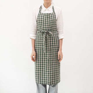Leinen-Schürze Chef, Forest Green Gingham 1
