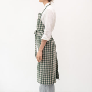 Leinen-Schürze Chef, Forest Green Gingham 2
