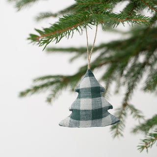 Leinen-Weihnachtsbaumschmuck im 4er-Set, Forest Green Gingham 2