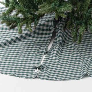 Leinen-Christbaumdecke, Forest Green Gingham 2