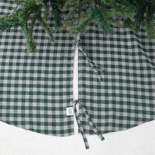 Leinen-Christbaumdecke, Forest Green Gingham 3