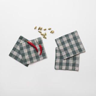 Leinen-Untersetzer im 4er-Set, Forest Green Gingham 3