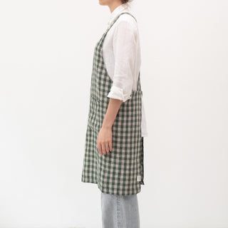 Leinen-Schürze Crossback, Forest Green Gingham 2