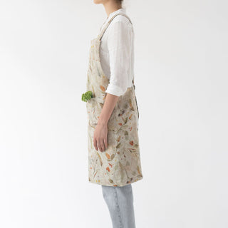 Leinen - Schürze Crossback, Leaves on Natural - Linen Tales 3